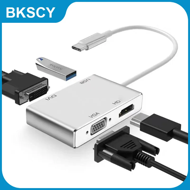 

Bkscy USB C Hub Type C To VGA DVI USB 3.0 4k HDMI-compatible Adapter Cable for Laptop Apple Macbook pro Google Chromebook Pixel