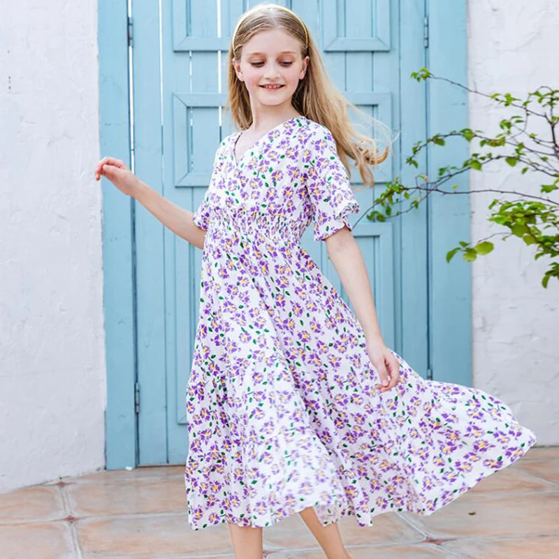 

Летнее Хлопковое платье для девочек 4-12 лет