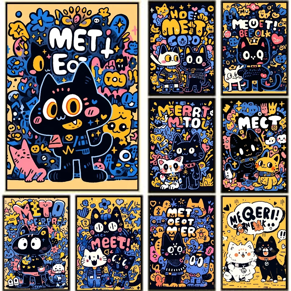 1 Шт. Черный Кот Граффити Стиль Кита Харин Плакат Наклейка Современное Настенное