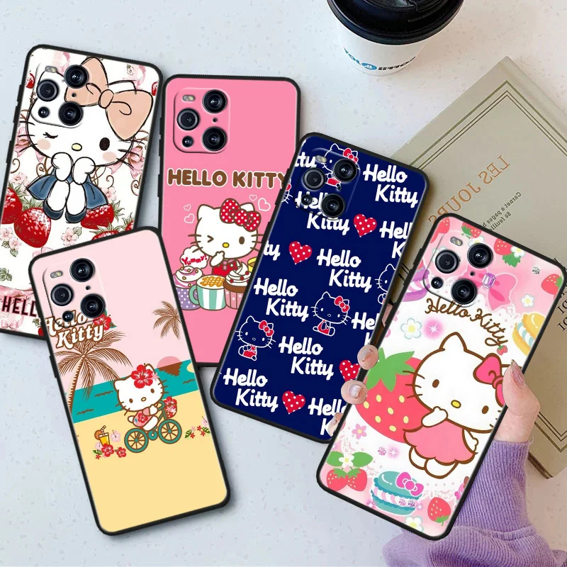 

Hello Kitty Cute Cartoon Phone Case For OPPO Find X5 X3 X2 K10 F21S F21 F9 F7 F5 Neo Pro Lite Black Silicone Soft Cover