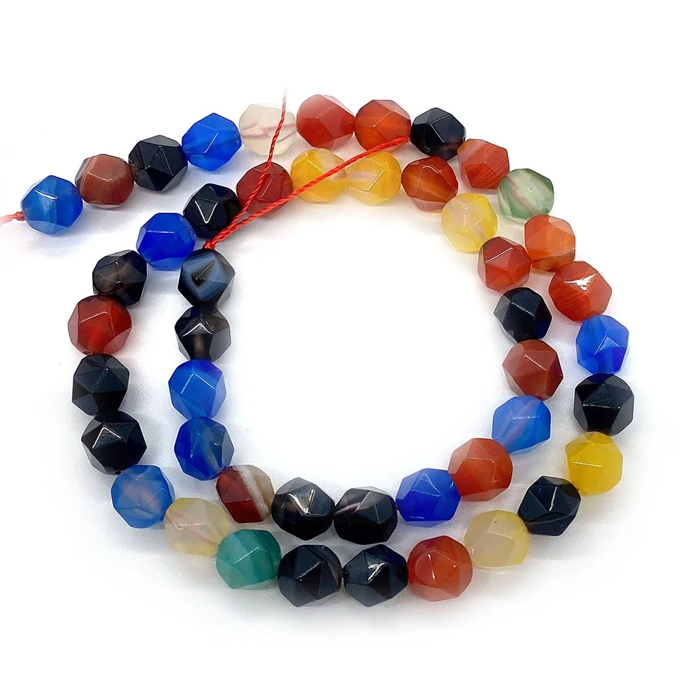 

Natural Stone Carved 32 Sides Colorful Agate Loose Beads 6 8 10mm Charm Jewelry Making DIY Bracelet Necklace Earring Accessories