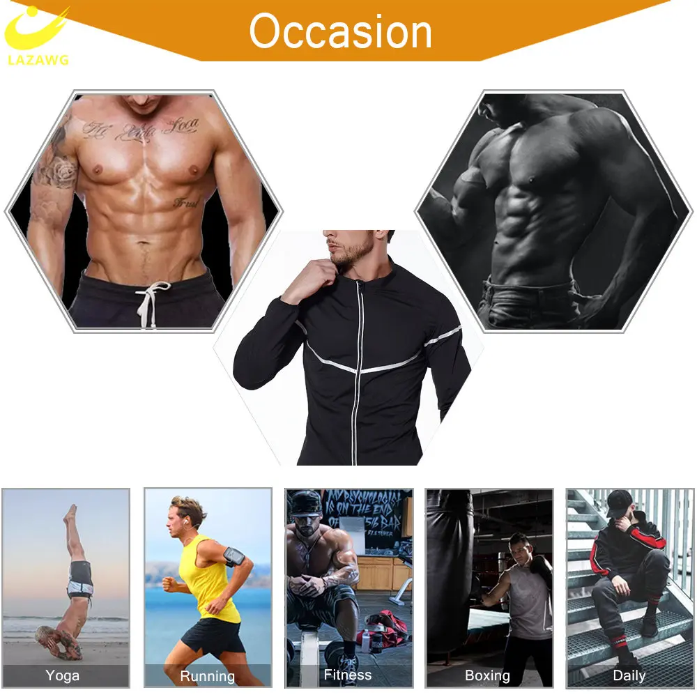 LAZAWG Men Sauna Jacket for Slimming Long Sleeve Sweat Top Full Body Weight Loss Body Shaper Zipper Sportwear Fitness Gym