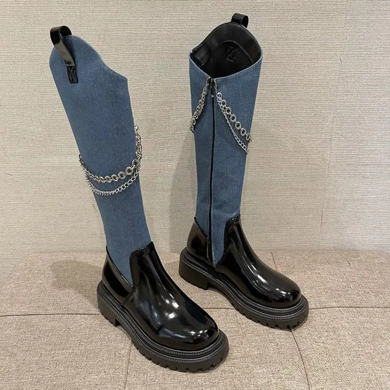 

Boots Female Black Motorcycle Platform Knee High Women Leather Long Chunky Ytmtloy Botines De Mujer Zipper 2023 Square Heel Sexy