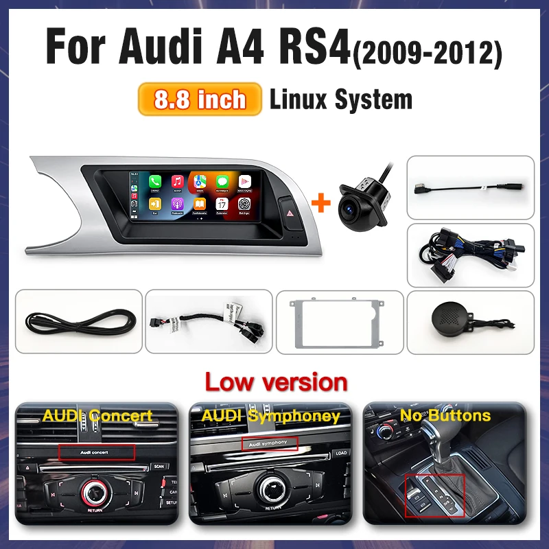 

Автомагнитола с системой Linux 8.8 для Audi A4 A5 S4 RS4 2013-2016, беспроводной CarPlay, Android Auto, MMI, мультимедиа, GPS-навигация, IPS-экран