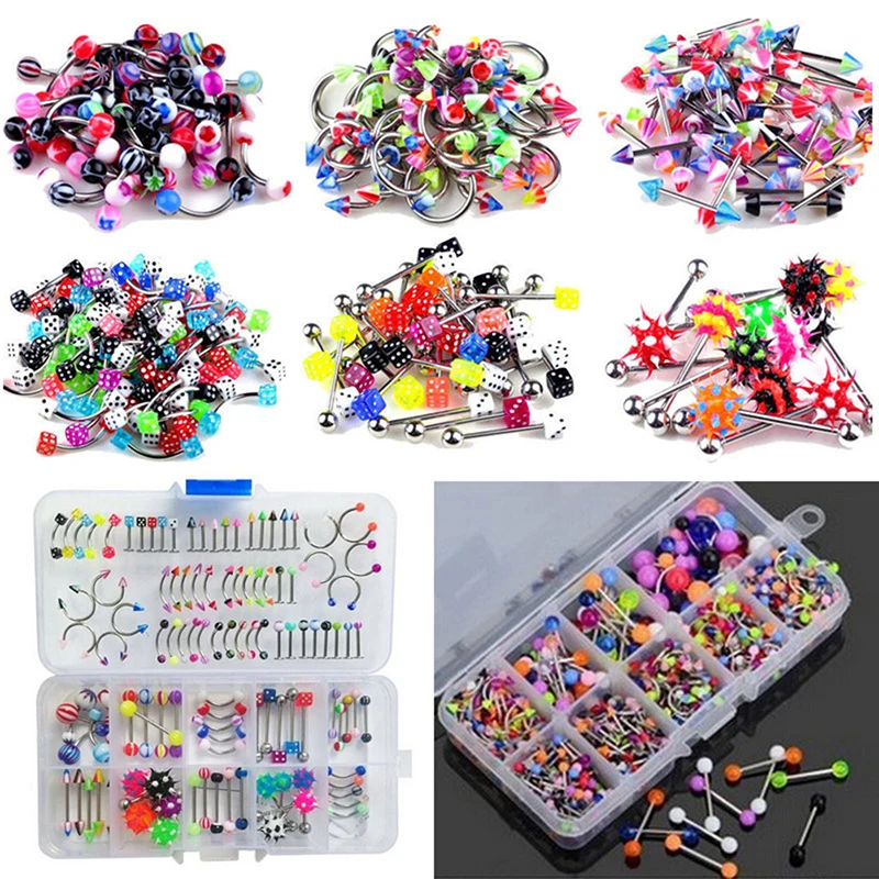 

60Pcs/lot Creative Mixed Lip Piercing Barbell Eyebrow Navel Tongue Belly Rings Fashion Body Jewelry Wholesale