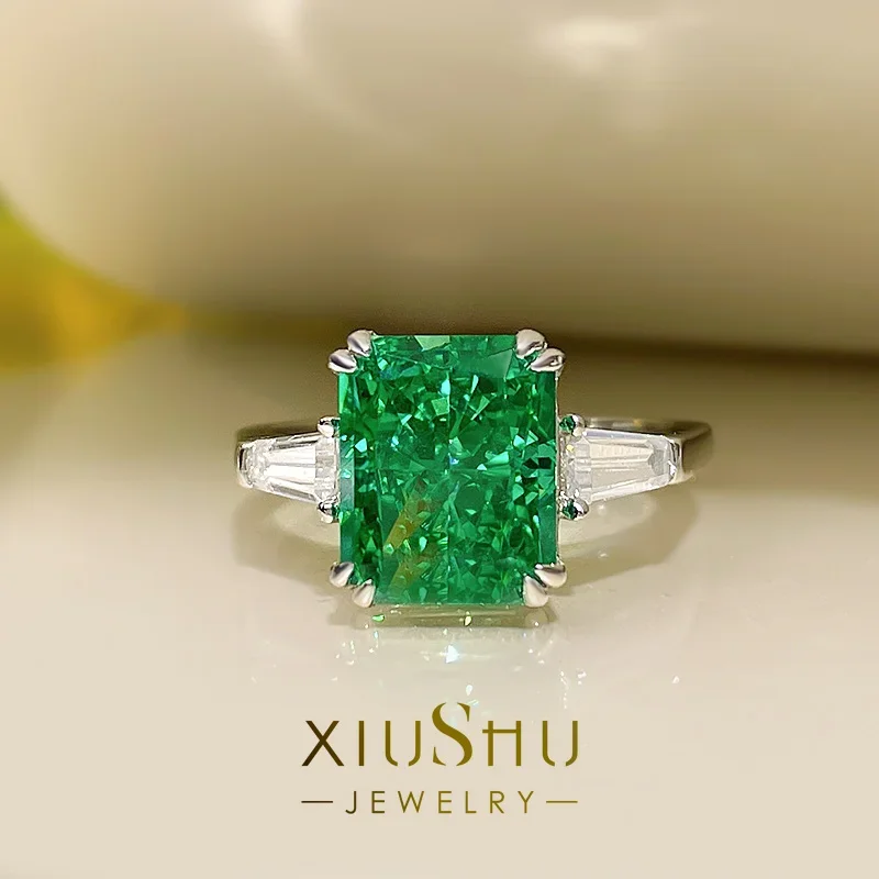 

Imported High Carbon Diamond Ring, Light Luxury, Small and Exquisite Radian Ice Cut Green