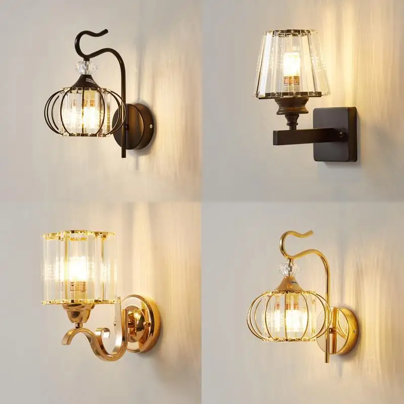 

New modern simple bedroom bedside lamp light luxury crystal wall lamp living room study corridor stairwell lamp