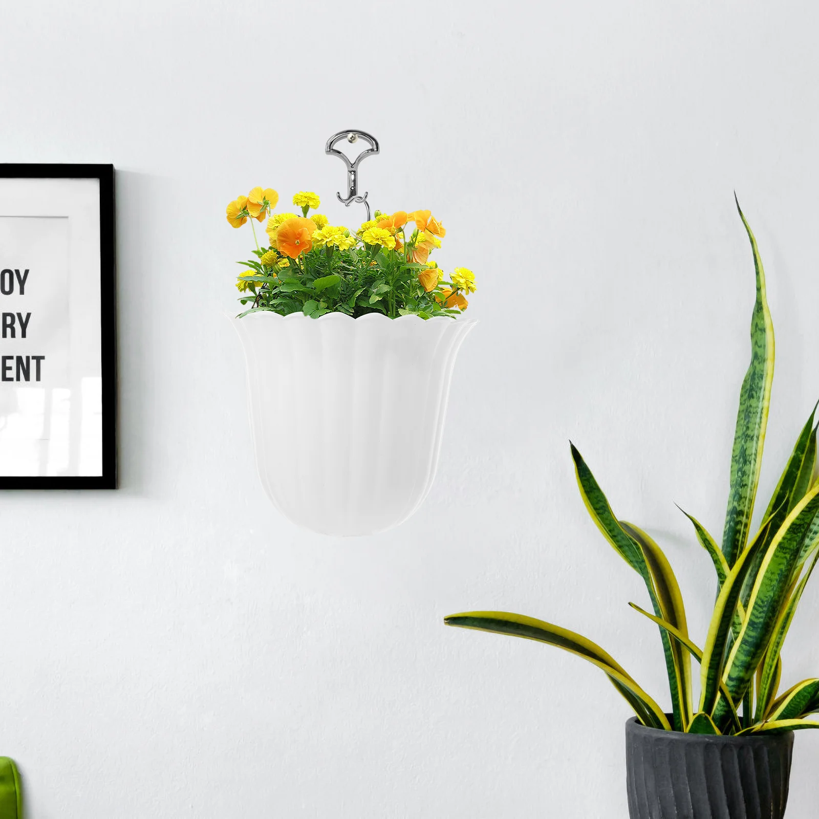 

2 Pcs Green Dill Pot Hanging Planter Wall Vase Wall-mounted Basin Holder Plastic Flower