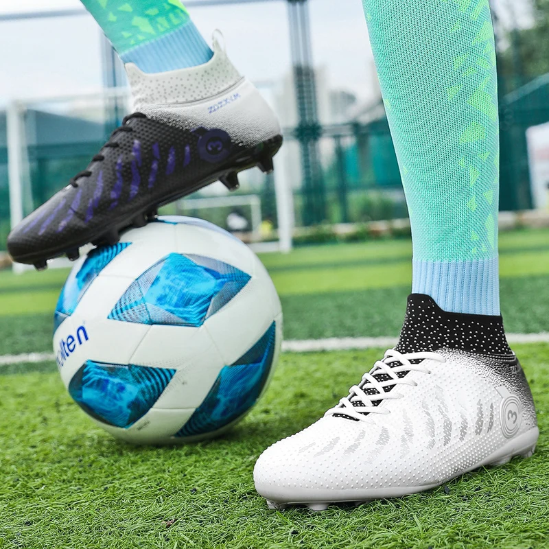 Men Soccer Cleats Shoes Kids Turf TF FG Training High Ankle Children Sport Sneakers Chuteira Futebol Football Boots for Boys