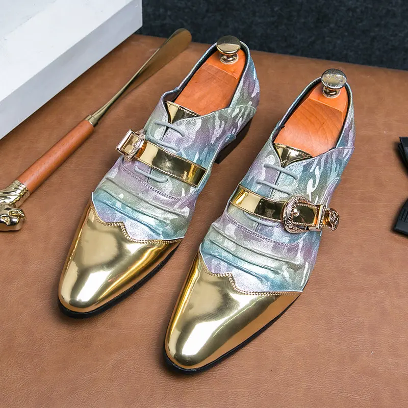 Блестящие золотистые мужские классические туфли в британском стиле с острым