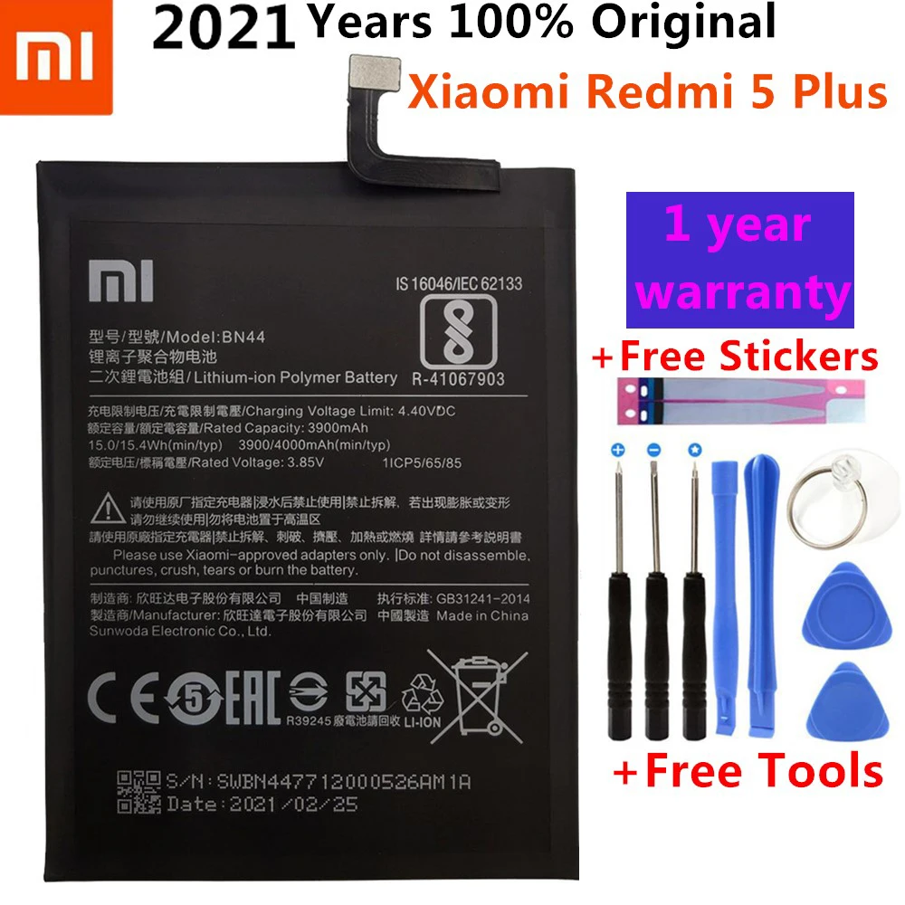 

2021 Years 100%Original Phone BN44 For Xiaomi Redmi 5 Plus Replacement Battery 4000mAh WithFree Tools