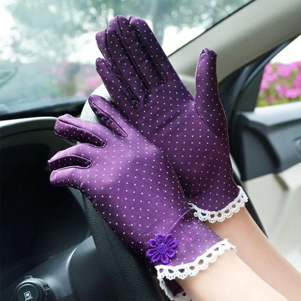 

Fashion Elastic Summer Spring Spandex Anti-skid Lace Sunscreen Driving Gloves Dots Gloves Women Gloves