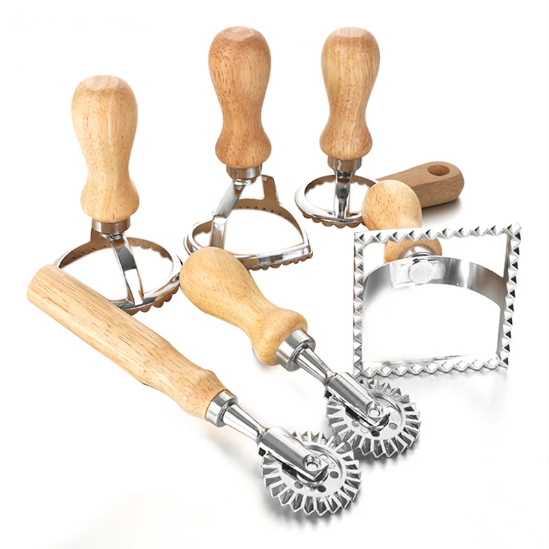 

Ravioli Maker Cutter Stamp Set Leading Dough Cutter And Press Stamps With Wooden Handle For Ravioli,Pasta,Dumplings 6Pcs
