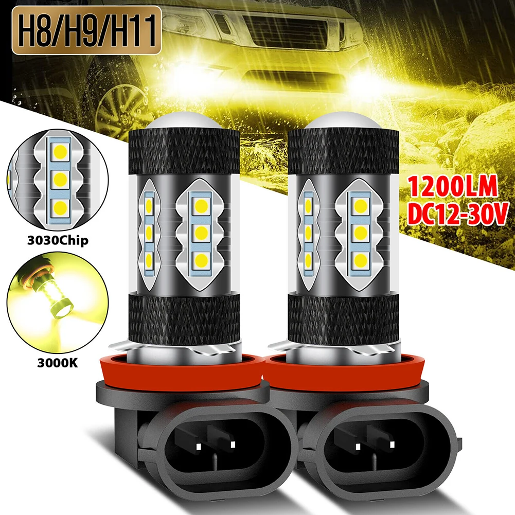 

2pcs LED Fog Light Car Headlight Bulbs IP65 PMMA Lens DRL Daytime Running Light 10000LM COB Chips Light Source