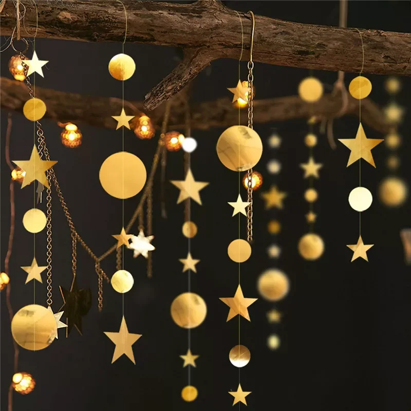 

4m Paper Star Round Garland Birthday Party Decoration Wedding Paper String Pendant Decoration Baby Shower Supplies