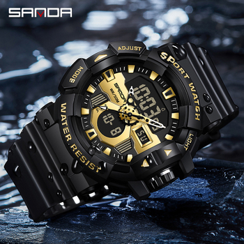 SANDA Men's Watches Black Sports Watch LED Digital 5ATM Waterproof Military Watches S Shock Male Clock Relogio Masculino-37269