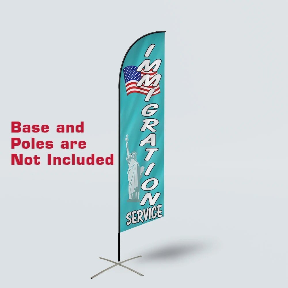 Custom Design Knitted Polyester Immigration Service Beach Feather Flag Promotional Swooper Banner Without Poles And Base |