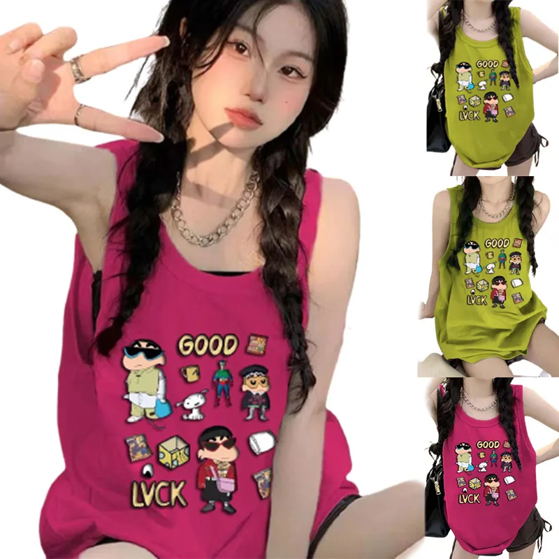 

Crayon Shin Chan Vest Cartoon Summer Sexy Sleeveless Loose Casual Breathable Top Teen Girls Boys Aesthetics Street Fashion Wear