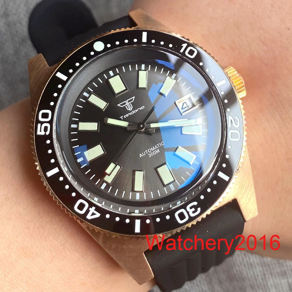 

41mm Tandorio Real Bronze Case 62MAS NH35 PT5000 Movement AR Domed Sapphire Glass Luminous 300M Waterproof Diving Mens Watch