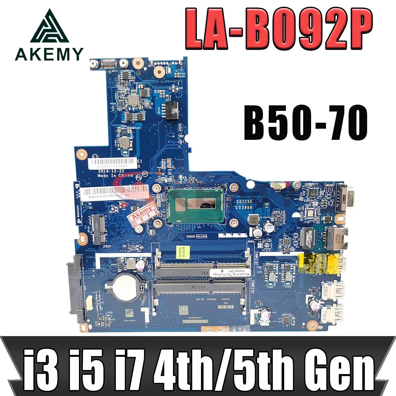 

For LENOVO Ideapad B50-70 B50-80 Notebook Mainboard ZIWB2/ZIWB3 LA-B092P Mainboard with 2957U 3825U i3 i5 i7 CPU