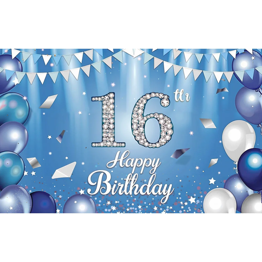 Синие воздушные шары фоны на 16-й день рождения для девочек и мальчиков