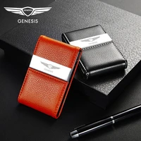 leather business card case magnetic opening and closing card pack for hyundai genesis coupe g80 g70 gv80 bh credit card holder