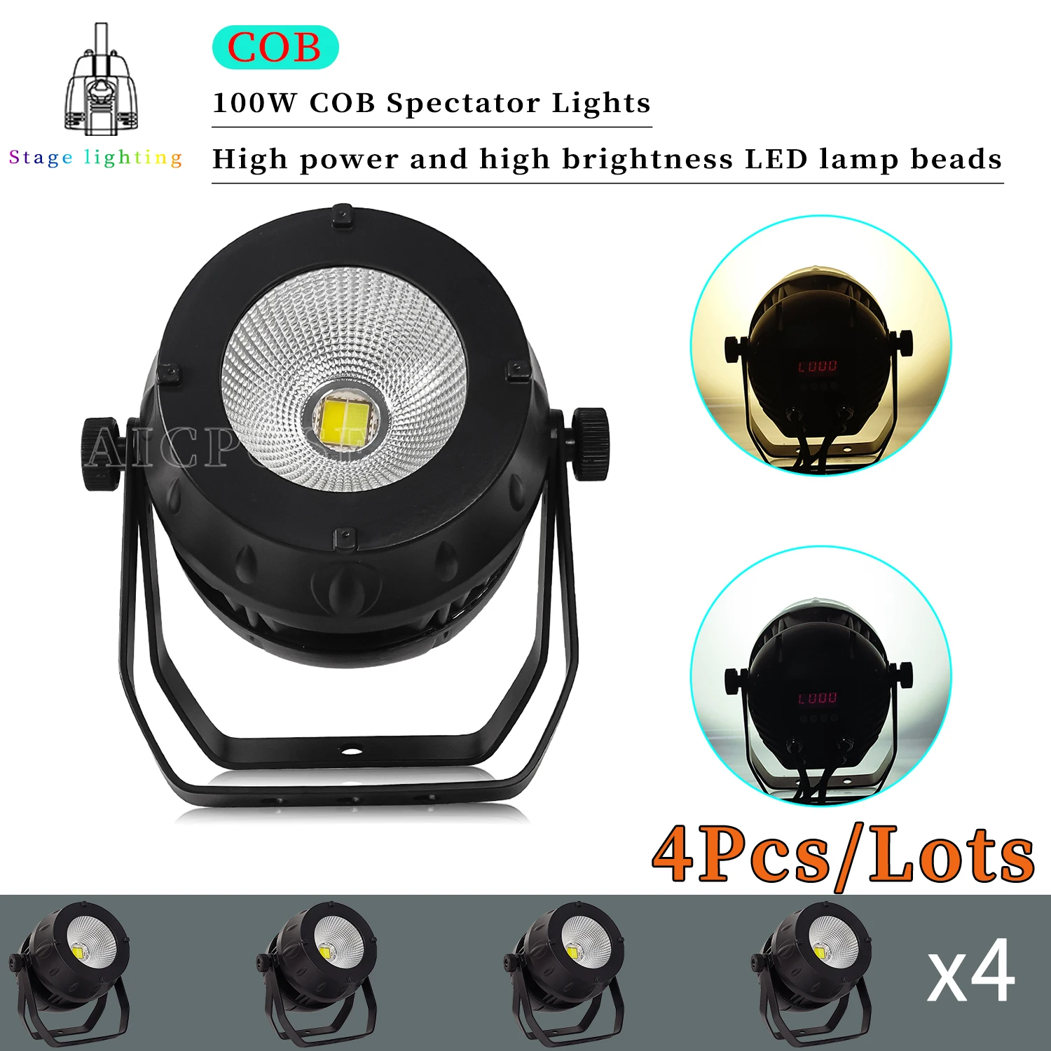 

4Pcs/Lots 100W/200W COB Waterproof Stage Light Warm White/Cool White 2 in 1 LED Par Light DMX Control DJ Disco Stage Lighting