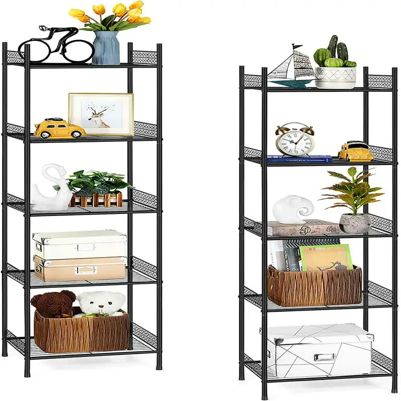 

Sturdy Set of 2 Black Metal Storage Organizer Racks, Tier Wire Shelving Unit, Perfect for Kitchen, Bathroom and Living Space.
