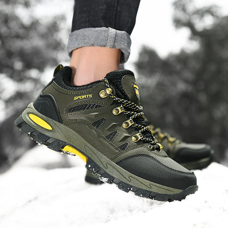 Winter Man Hiking Shoes Leather Hunting Tourism Mountain Shoes Keep Warm Snow Botas Hombre Winter Boot Waterproof Tactical Boots