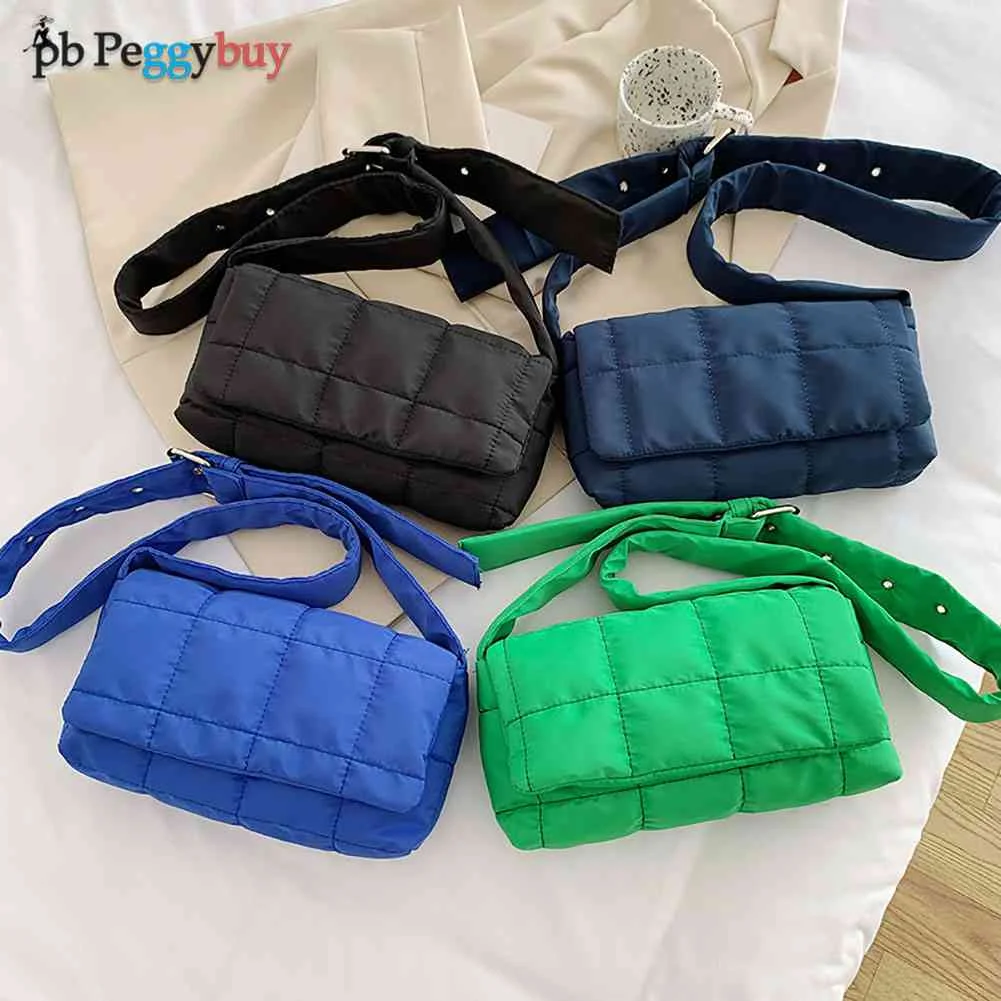 

Women Nylon Shoulder Bag Creative Vertical Square Shoulder Bag Padded Messenger Bag Solid Color Handbag
