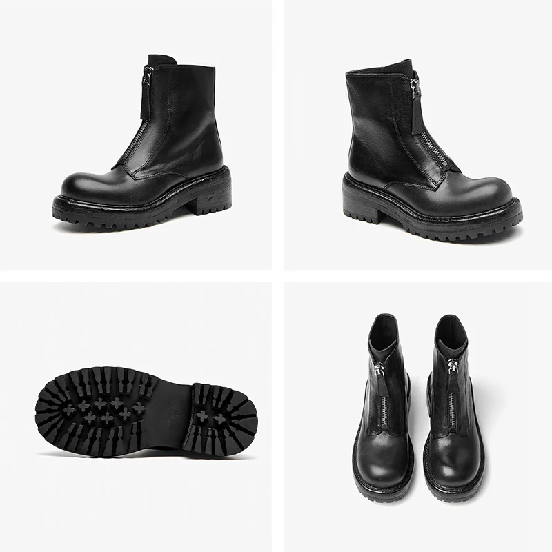 Ботильоны BEAUTODAY женские кожаные лошадиные полусапожки на платформе с круглым