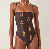 womens swimsuit one piece square neck slimming bodysuit printed embroidered beach bathing suit chic sexy skinny pool wear 2022