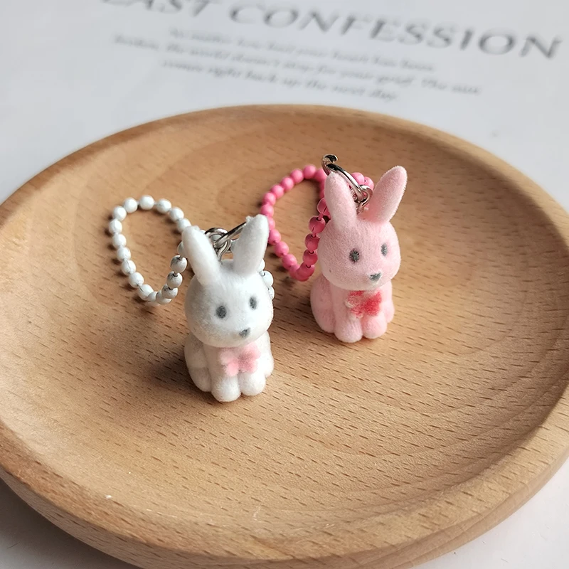 Милый пушистый кролик Aniaml мини-брелки для друга подарок смола флокирование милый