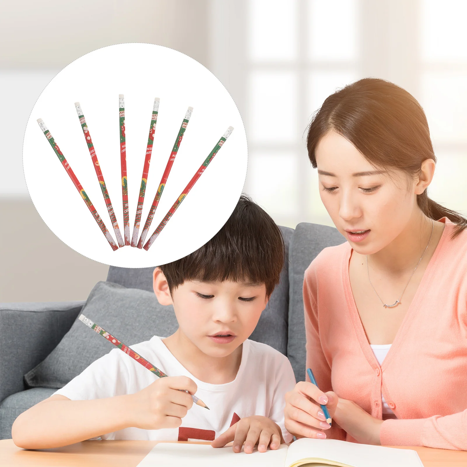 

6 Pcs Christmas Erasers Pencils Writing Adorable Elements Wooden Drawing Xmas