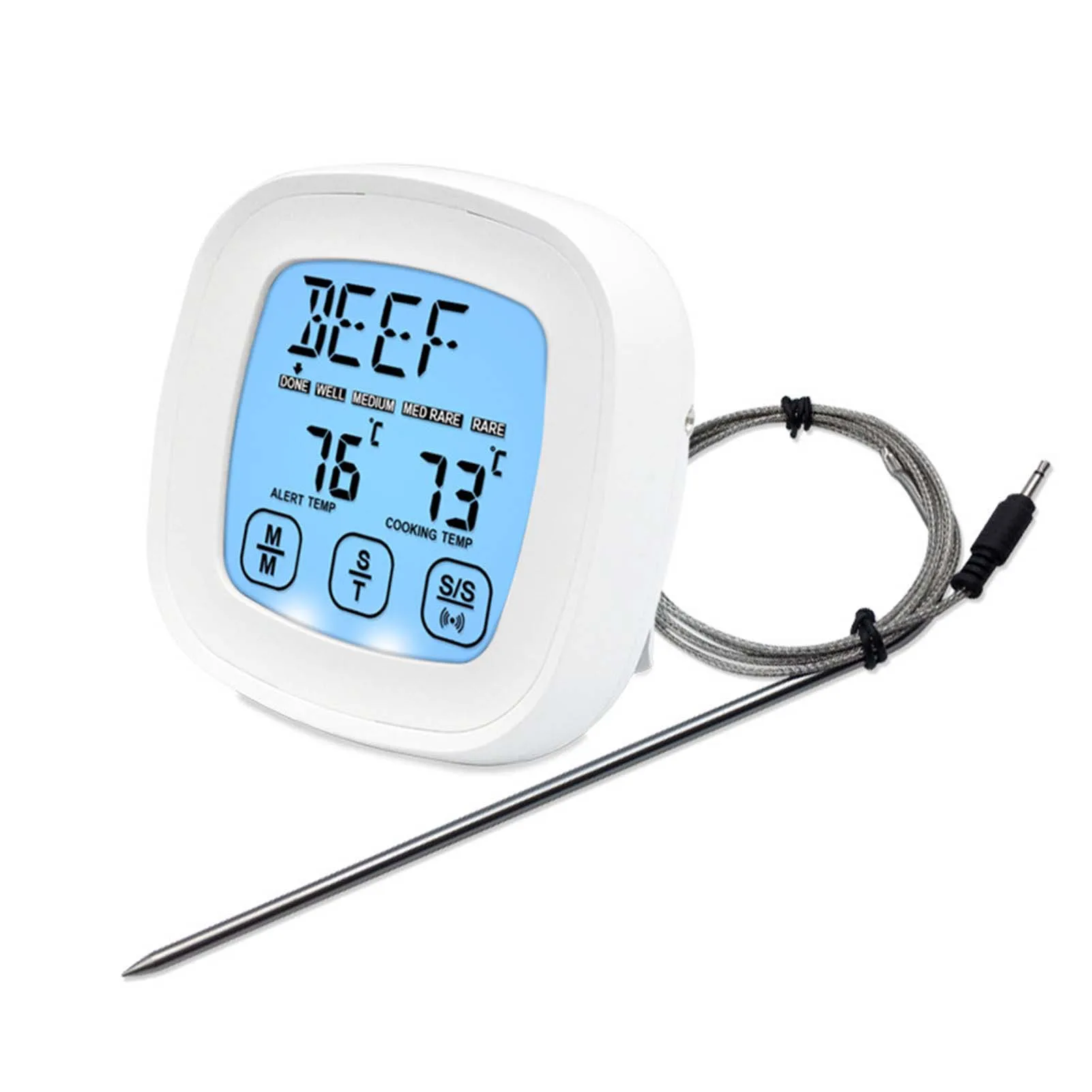 

Touchscreen Meat Thermometer Accurate LCD Kitchen Timer Stainless Steel Probe Food Thermometer For Cooking Turkey Fish Burger