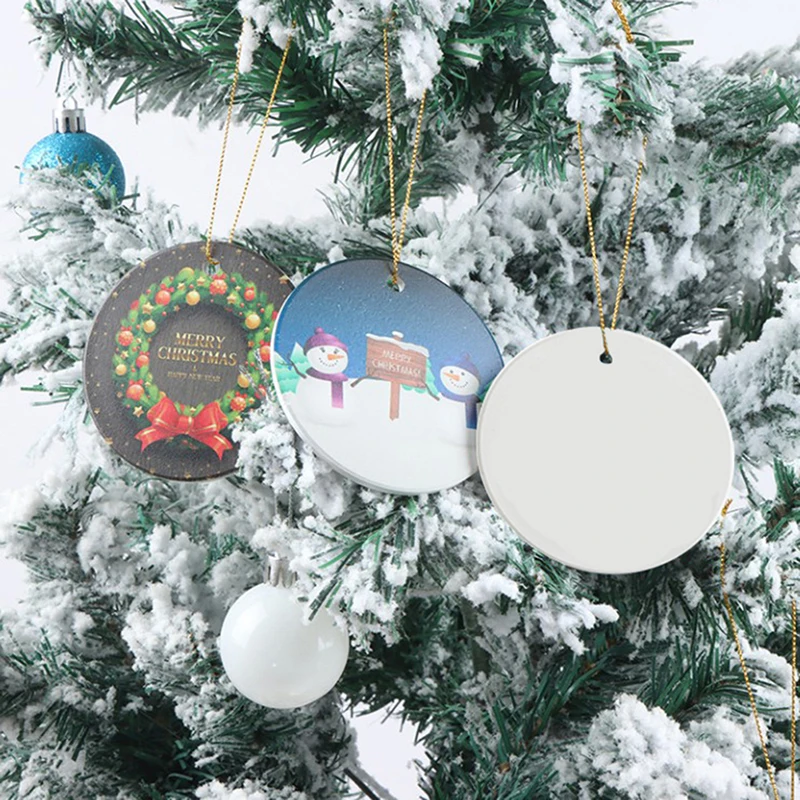 

1PC Round Circle Blank Ceramic Pendant Christmas Ornaments Xmas Tree Decor With Rope Round Ceramic Piece DIY Pendant Decoration
