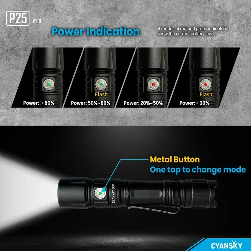 Cyansky Мощный светодиодный фонарик Перезаряжаемый Тактический фонарь Long Shot Ручная
