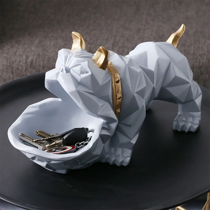 

Nordic Lucky Dog Sculpture Decoration Decoration Modern Geometric Art Sculpture Dog Crafts Key Storage Basket Candy Storage Box