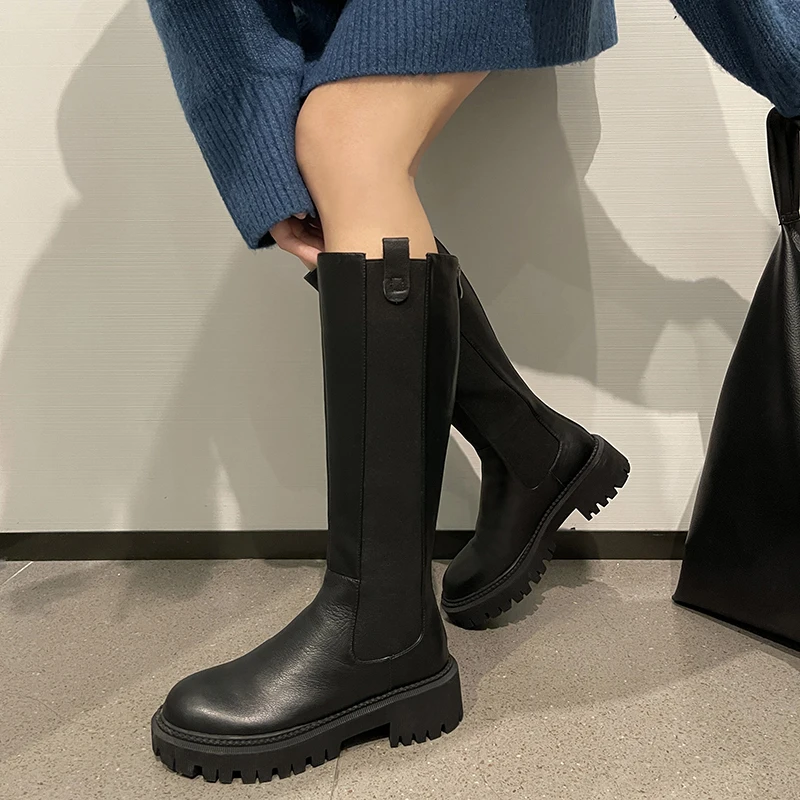 

2022 autumn and winter Women knee-high boots Natural leather 22-25cm cowhide upper Tall Chelsea Boots Knight boots Chimney Boots