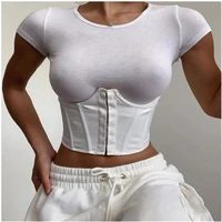 women vintage gothic solid wide corset top waist belt sexy elastic girdle adomen navel bustiers corsets clothing slim top blouse