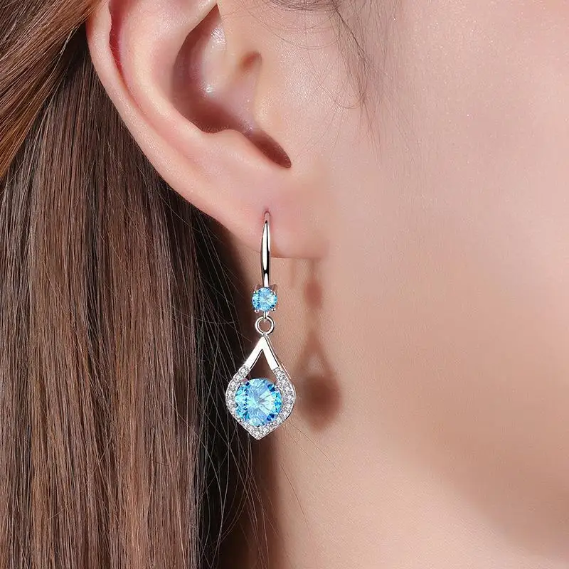 

Solid 925 Silver Sapphire Drop Earrings Women Aros Mujer Oreja Orecchini Silver Blue Sapphire Jewellry Earrings Females Girls