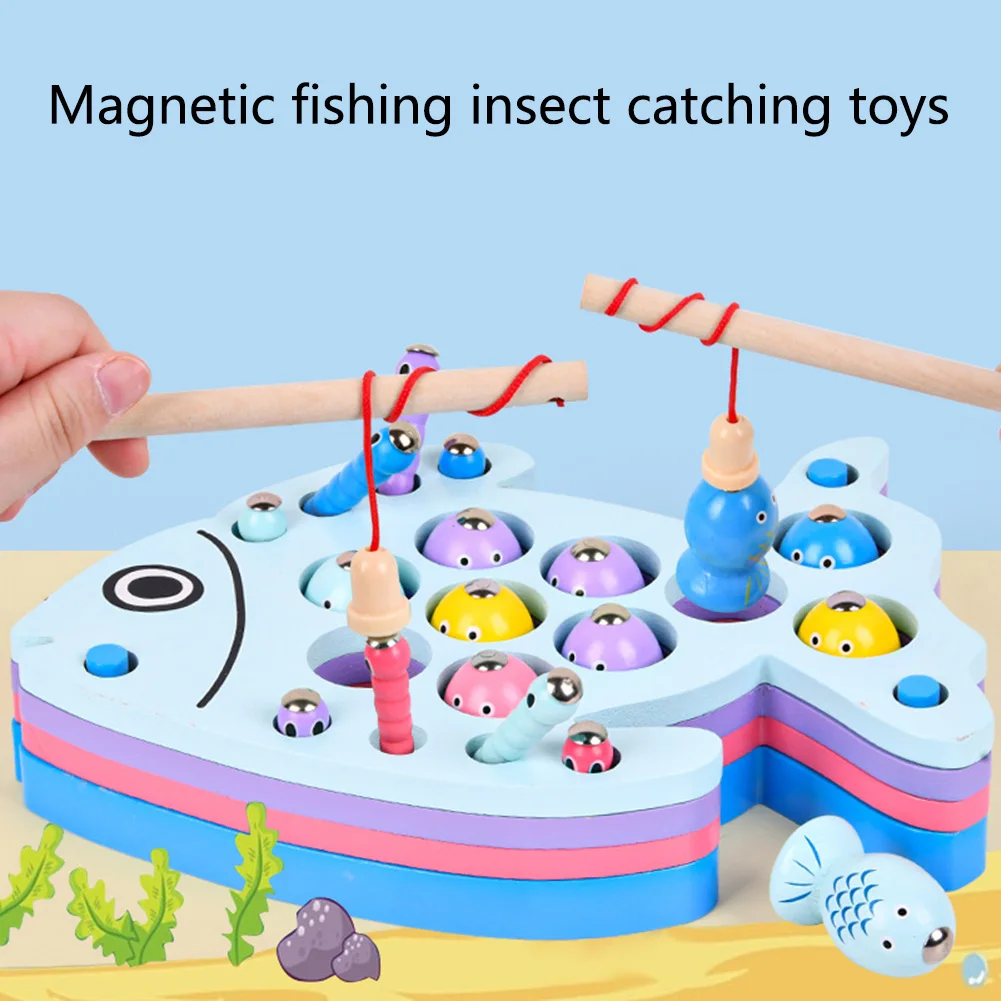 

NEW Kids Color Wooden Magnetic Fishing Toys Insect Catcher Funny Early Education Montessori Game Puzzle Gifts for Children