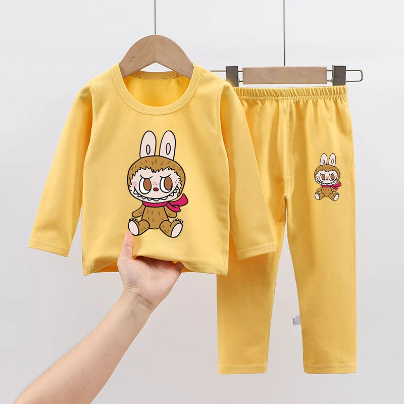 Labubu футболка с длинными рукавами и брюками модный детский пижамный костюм для