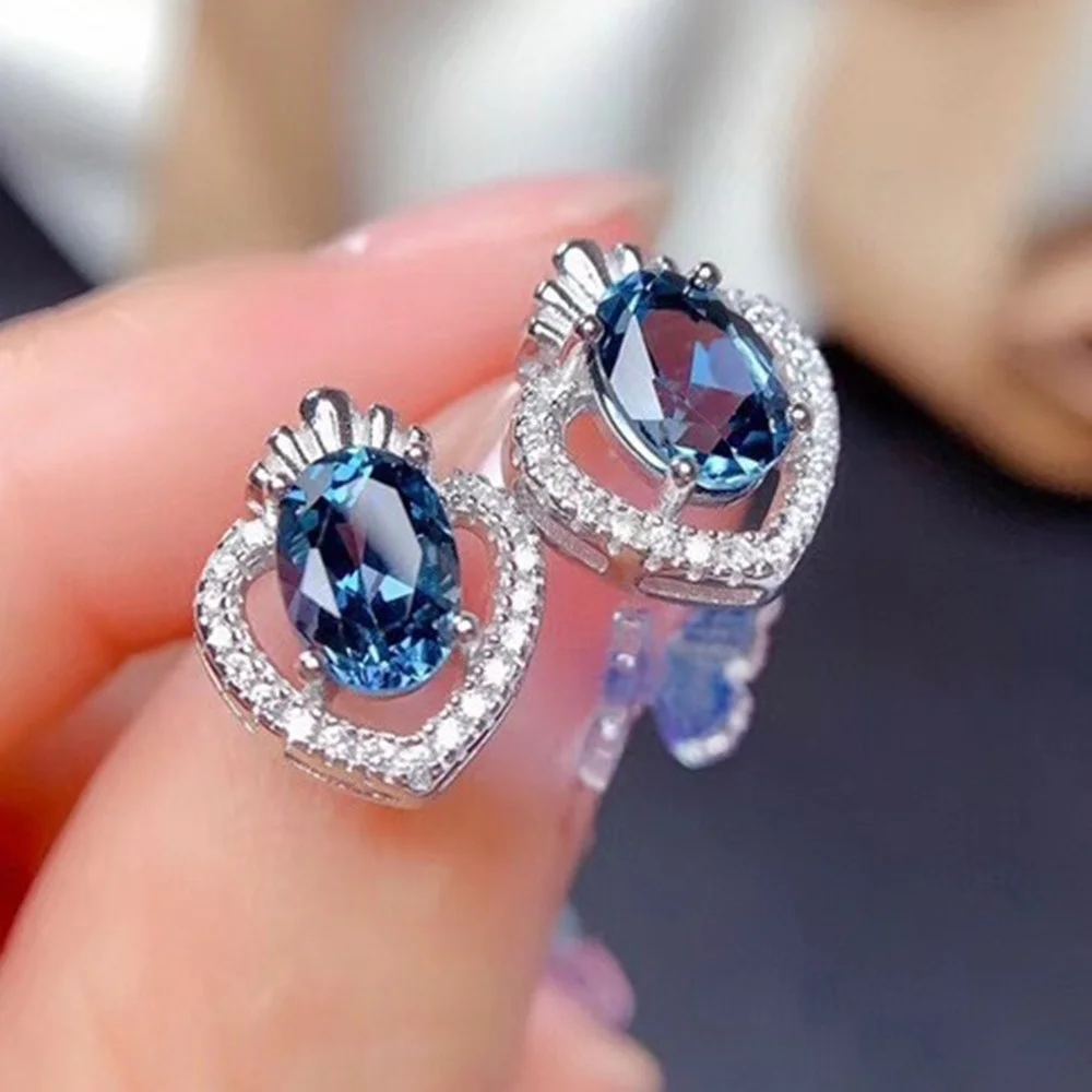 

New Hot Selling Light Luxury Simple Small Crown Blue Zircon Earrings Summer Personality Sweet Earrings for Women Party Jewelry