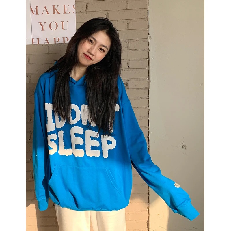 

Синий мешковатый пуловер, Модный свитшот с буквенным принтом, американская уличная Толстовка Harajuku Y2K в стиле Харадзюку с рукавами реглан, Же...