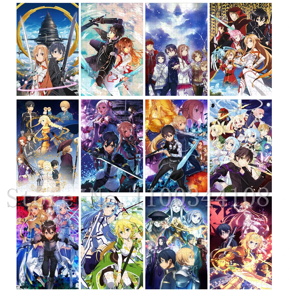 Фото Sword Art Online аниме пазлы 300/500/1000 шт. видеоигры анимация деревянные пазлы для взрослых игрушки для снятия стресса №1