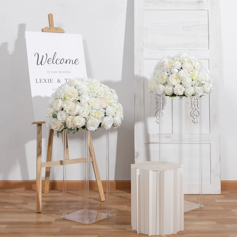 Luxury 50cm Wedding Simulation Table, Flower Window, Exhibition Hall, White Flower Ball, Artificial Flower, Silk Flower