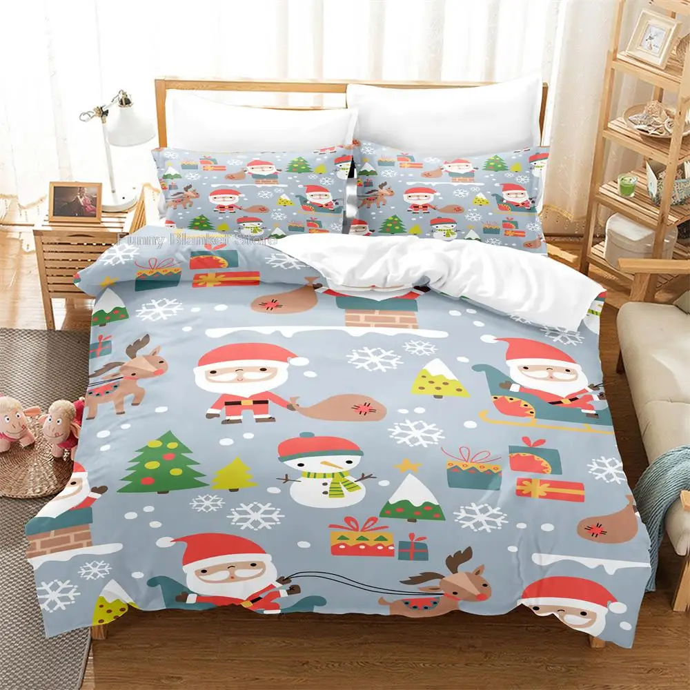 

3PCS Christmas Tree Santa Snowman Bedding Sets Home Bedclothes Super King Cover Pillowcase Comforter Textiles Bedding Set