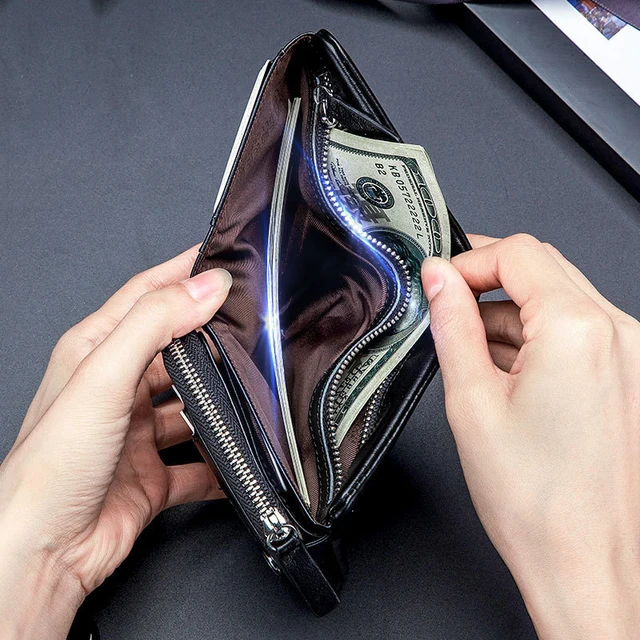 New Men's Wallet RFID Anti Theft Short Zipper Three Fold Business Card Holder Money Bag Purse  Genuine Leather Wallet Male 5