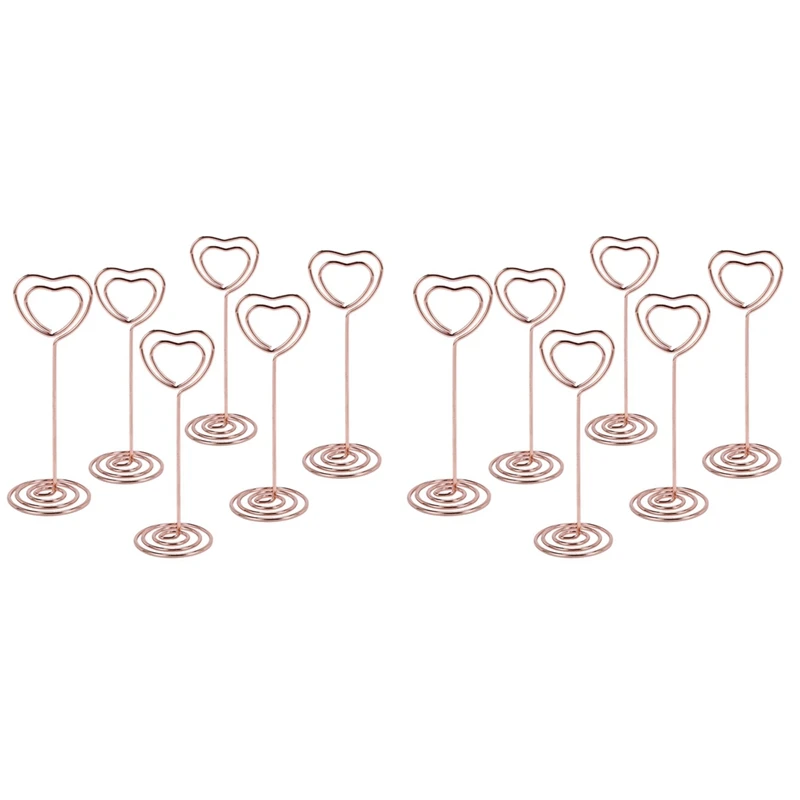 

New-12 Pcs Heart Shape Photo Holder Stands Table Number Holders Place Card Paper Menu Clips Rose Gold